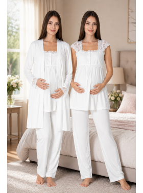 Effortt 2301E Ekru Lohusa Pijama Takım Sabahlık